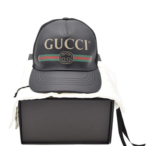 GUCCI グッチ ベースボールキャップ ロゴプリント シェリーライン レザー